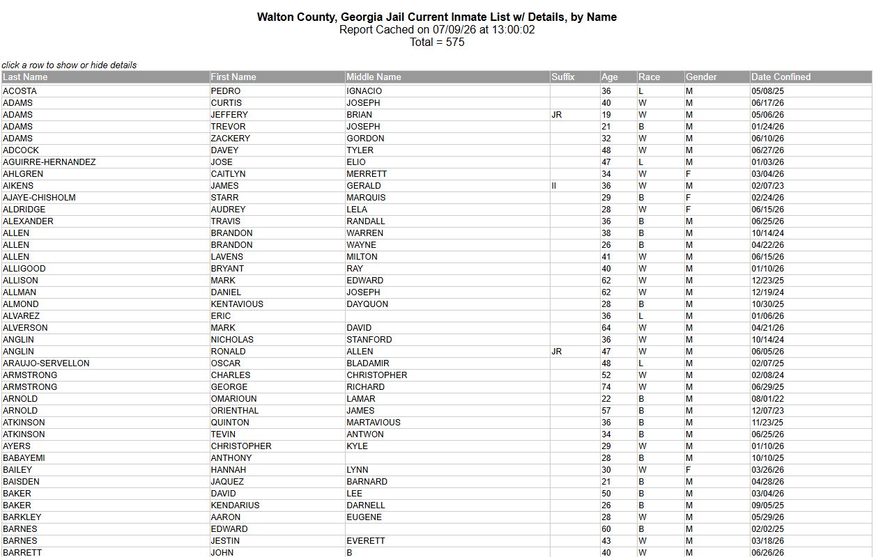 Walton County arrest records jail roster XML for current inmates