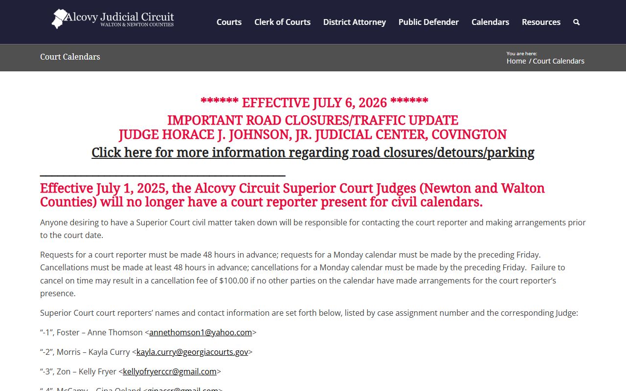 Walton County court dockets Alcovy Circuit calendar access