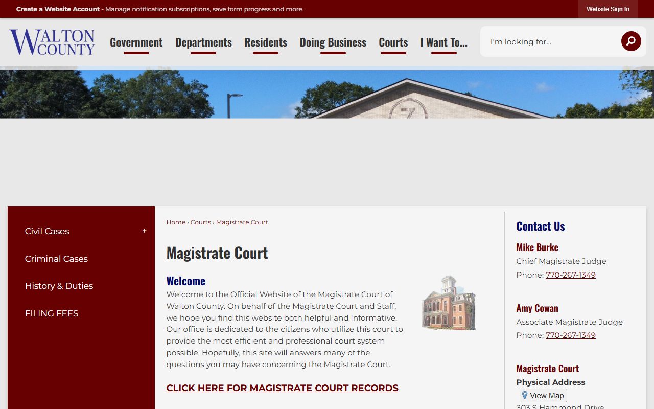 Walton County court dockets Magistrate Court access