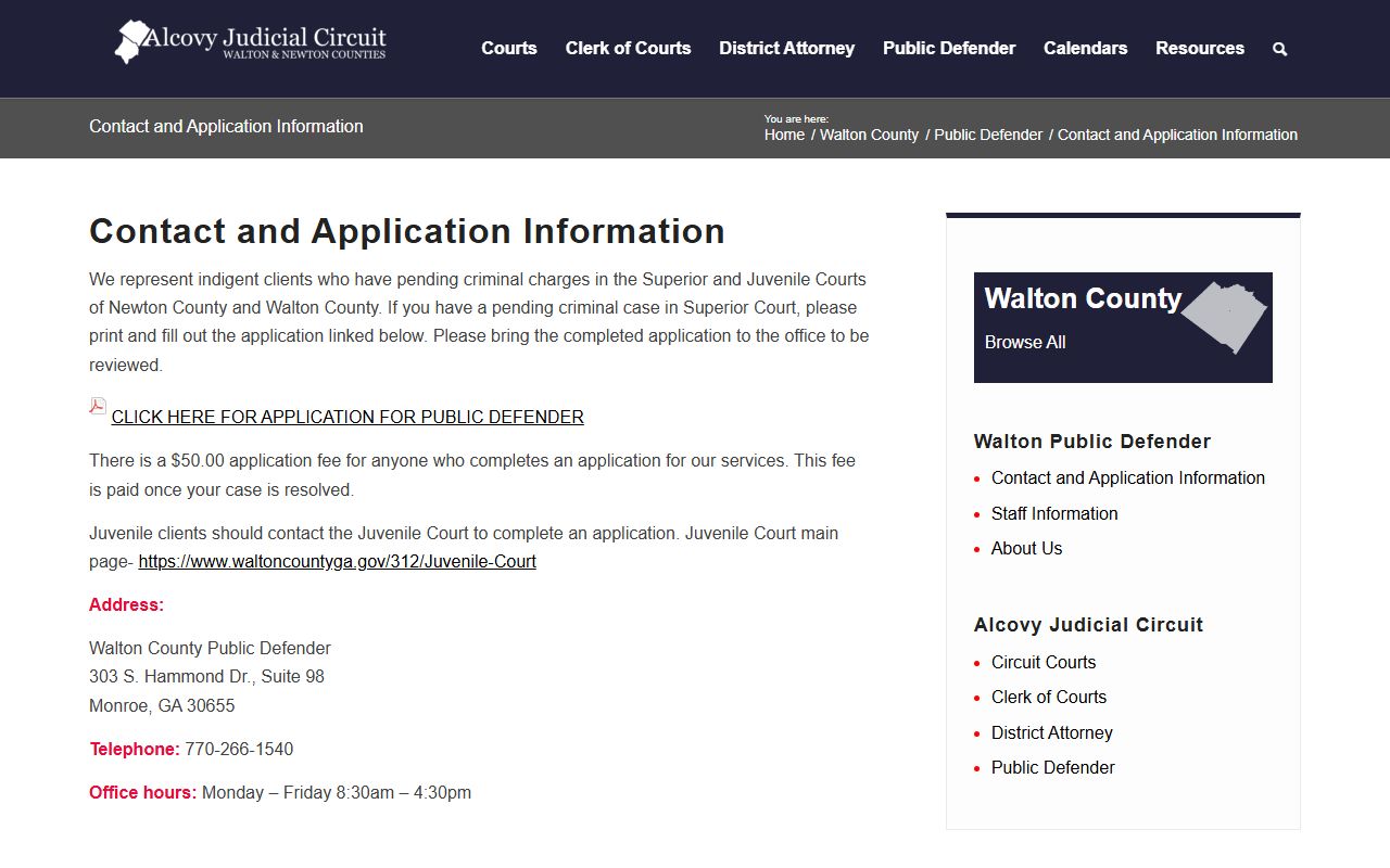 Walton County criminal court records Public Defender contact information