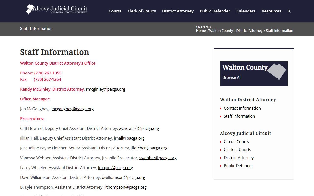 Walton County criminal court records District Attorney staff information