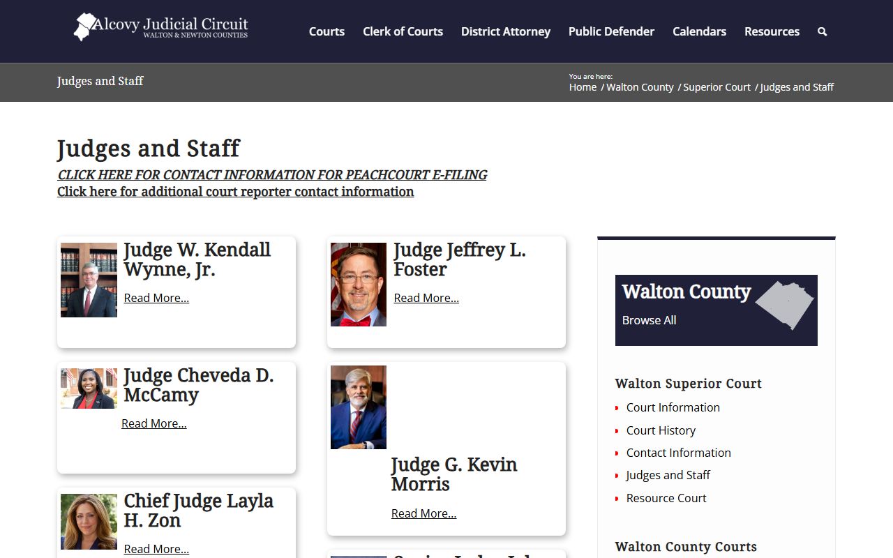 Walton County Superior Court records judges and staff page