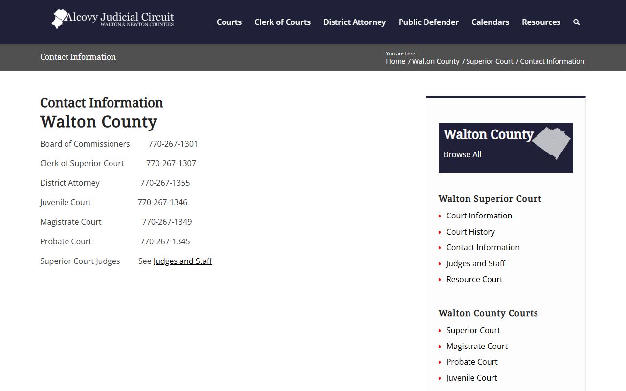 Walton County Superior Court records contact information page