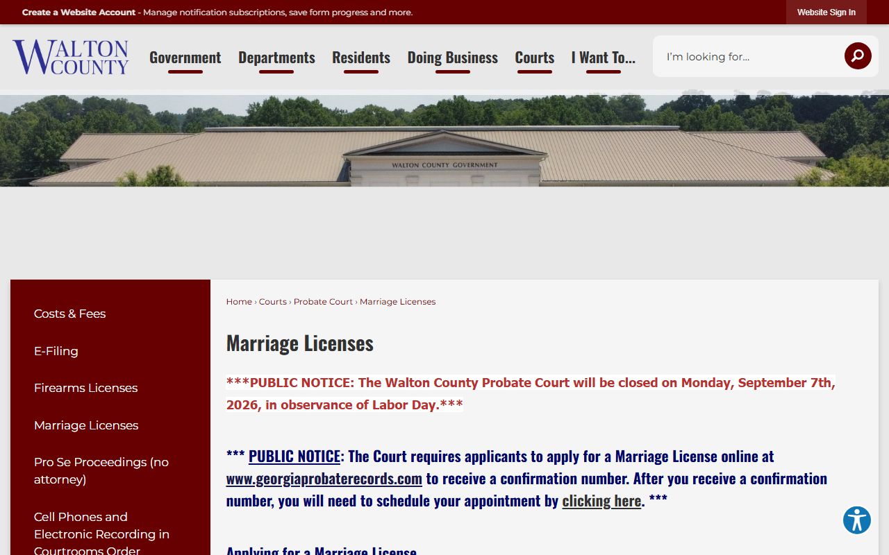 Walton County marriage records license application page