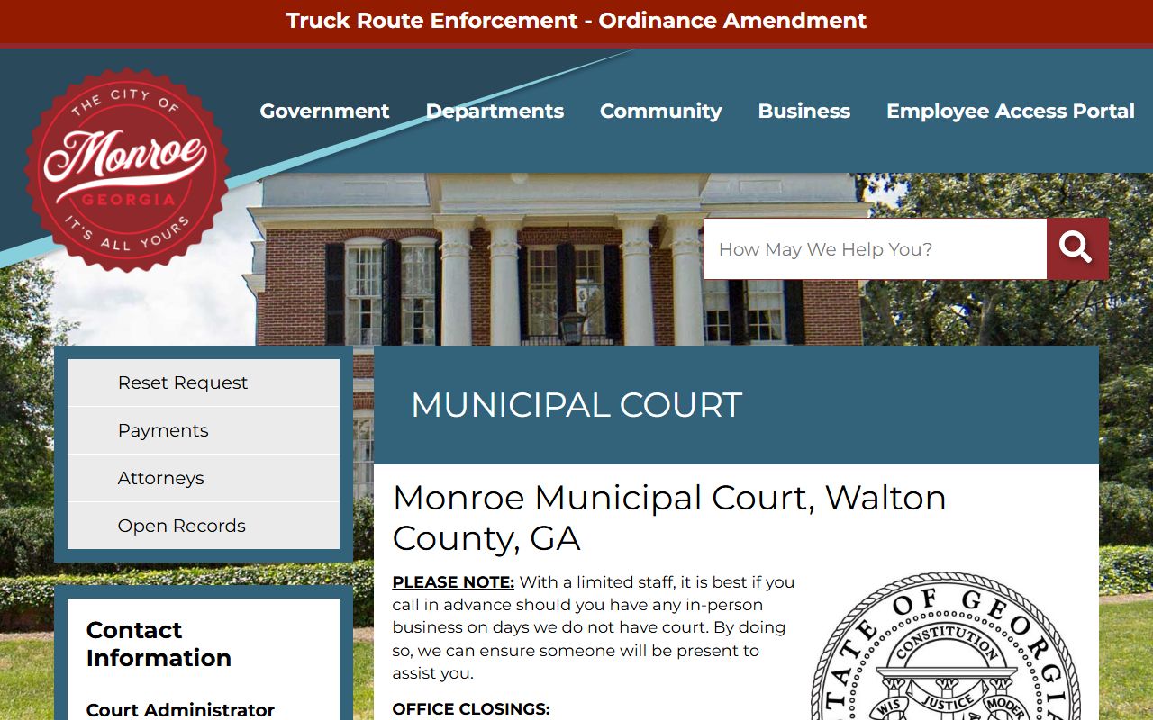 Walton County traffic court records Monroe Municipal Court page