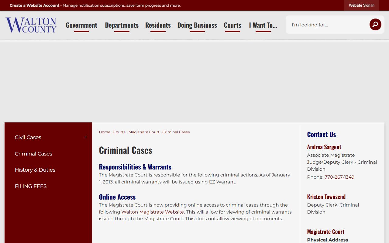 Walton County warrant search Magistrate criminal cases page